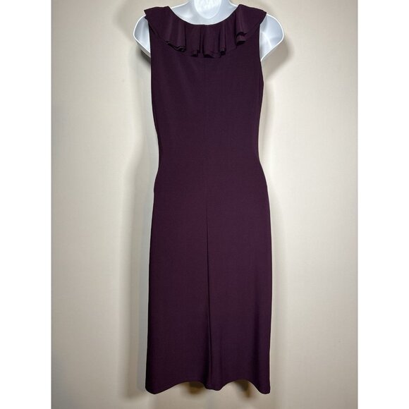 LAUREN RALPH LAUREN Plum Wine Ruffle Sleeveless Stretch Dress Old Money Size 4 - Picture 4 of 8